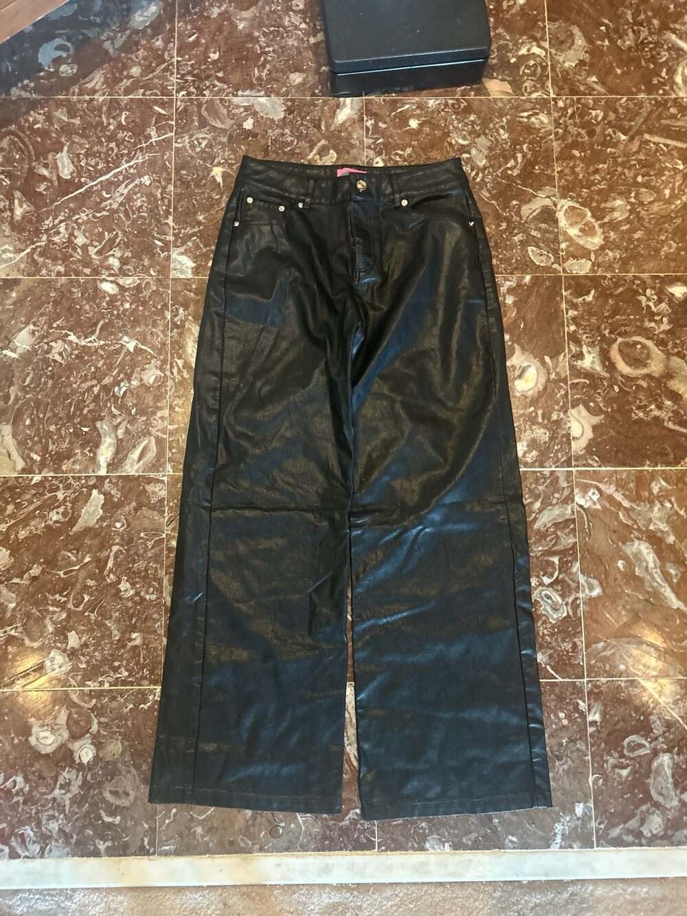 Edikted Miley Faux Leather Wide Leg Pants Black Size S